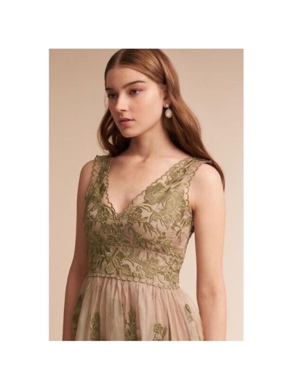 Bhldn Lenox gown embroidered floral appliqué Anthropology size us 6 Preowned - Picture 3 of 15